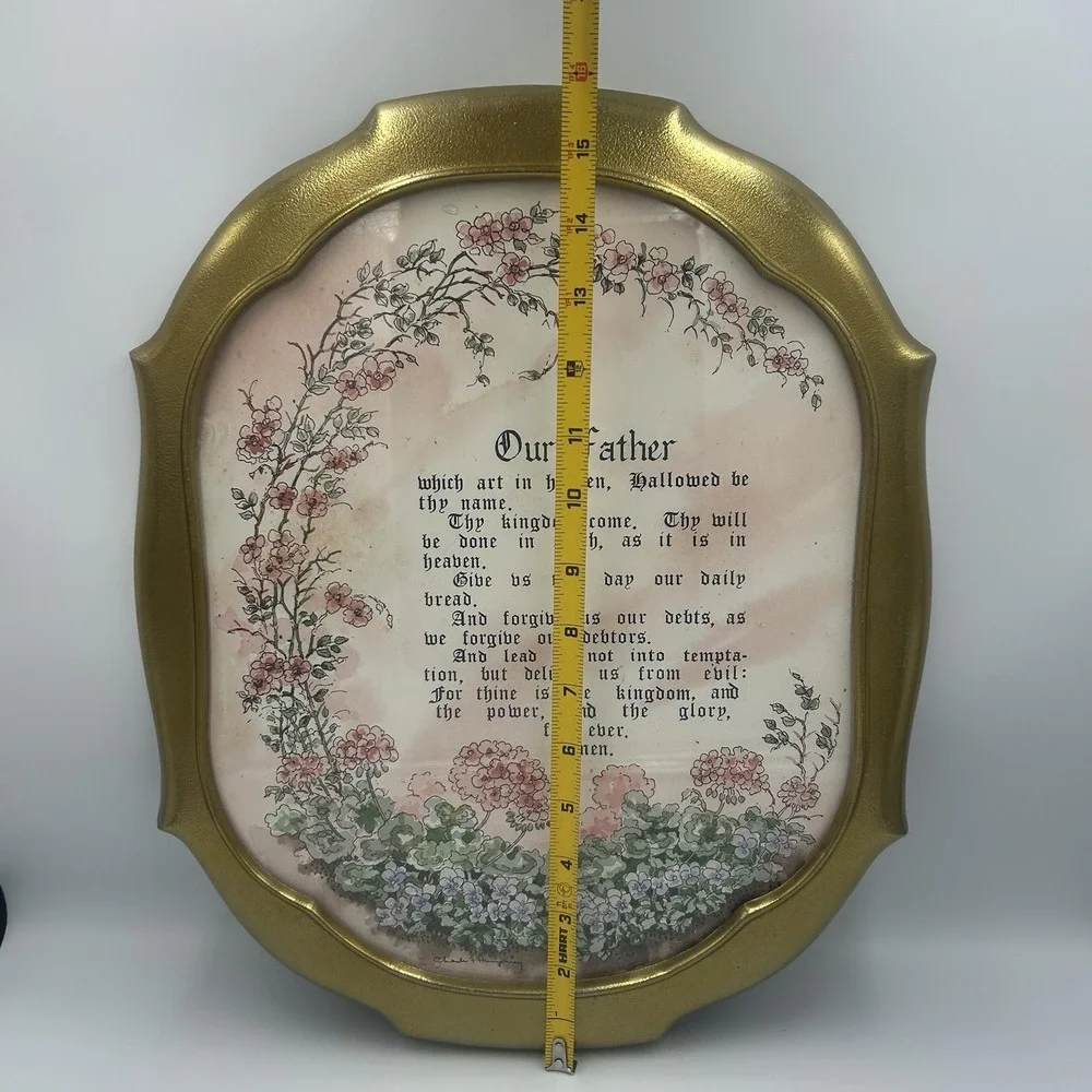 The Lord's Prayer Framed Picture Gold Tone Metal Frame Religious Christian Art